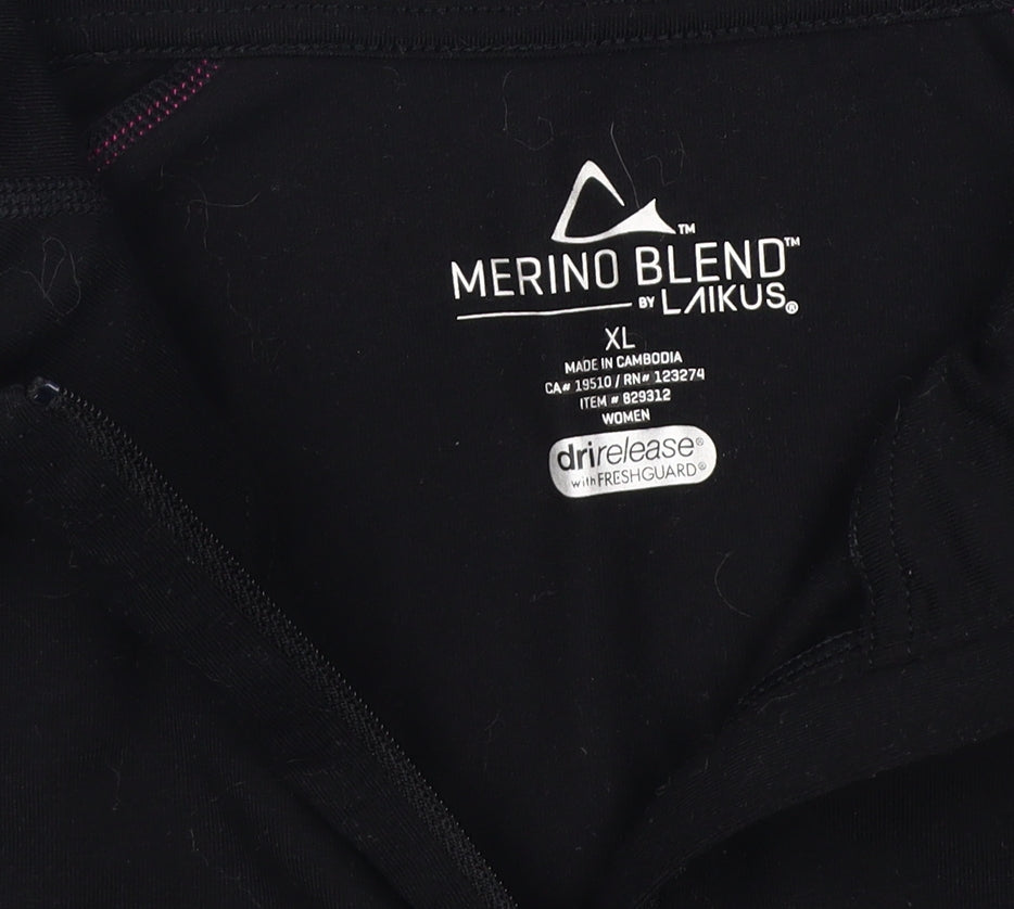 Laikus Women's Black XL Merino Blend 1/2 Zip Sweatshirt