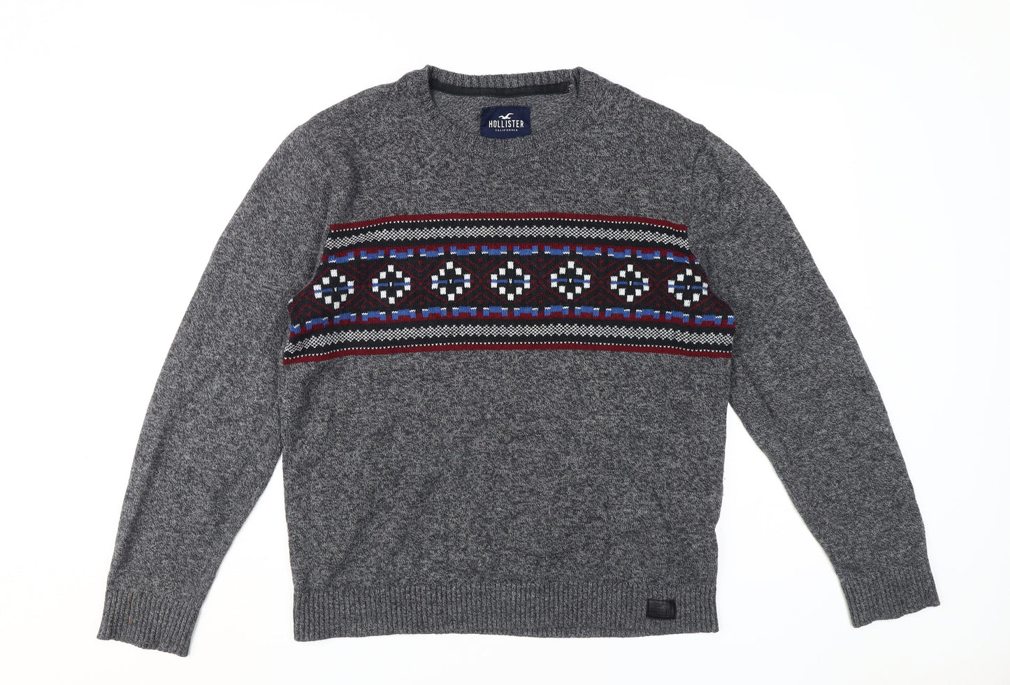 Hollister Men's Grey Pullover Jumper, L, Crew Neck, Casual