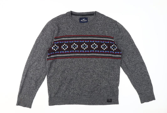 Hollister Men's Grey Pullover Jumper, L, Crew Neck, Casual