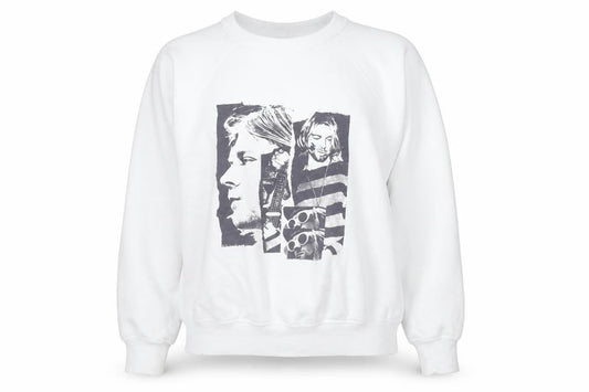 Front view of unisex adults white music graphic sweatshirt xs