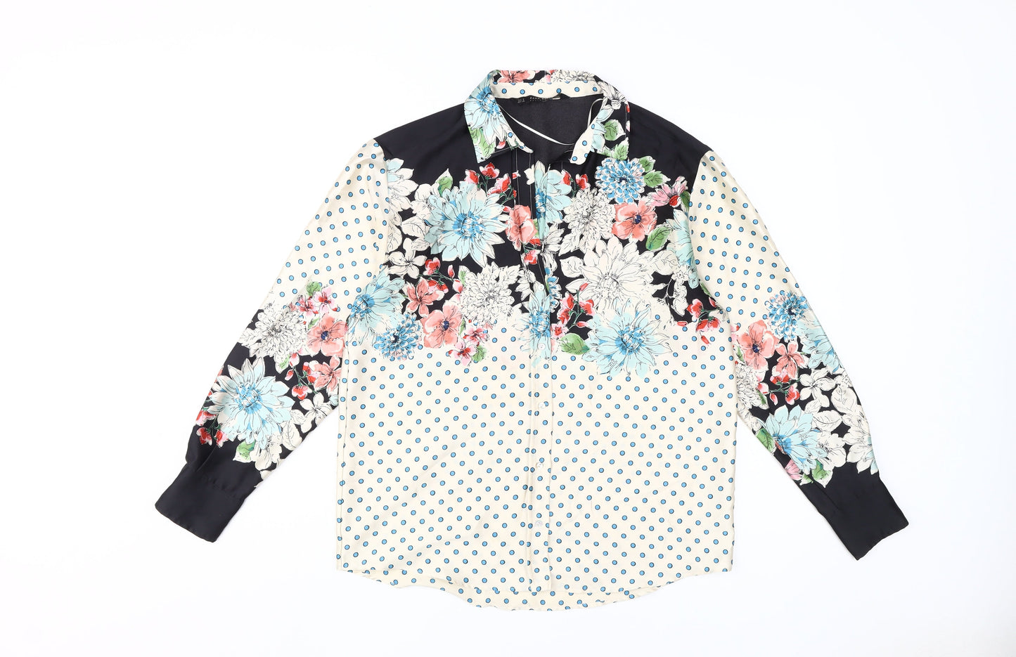 Zara Basic Floral & Dot Blouse Women Size 8 Multicoloured