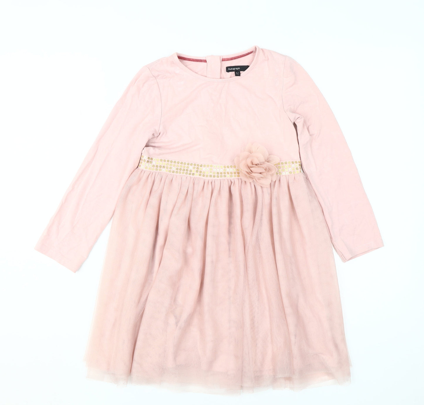 Marks and Spencer Girls Pink Dress, Long Sleeve, 6-7 Years