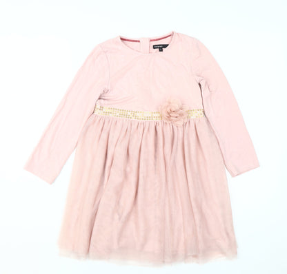 Marks and Spencer Girls Pink Dress, Long Sleeve, 6-7 Years