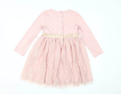 Marks and Spencer Girls Pink Dress, Long Sleeve, 6-7 Years