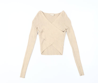 Womens UK Size 6 H&M Beige Wrap Blouse