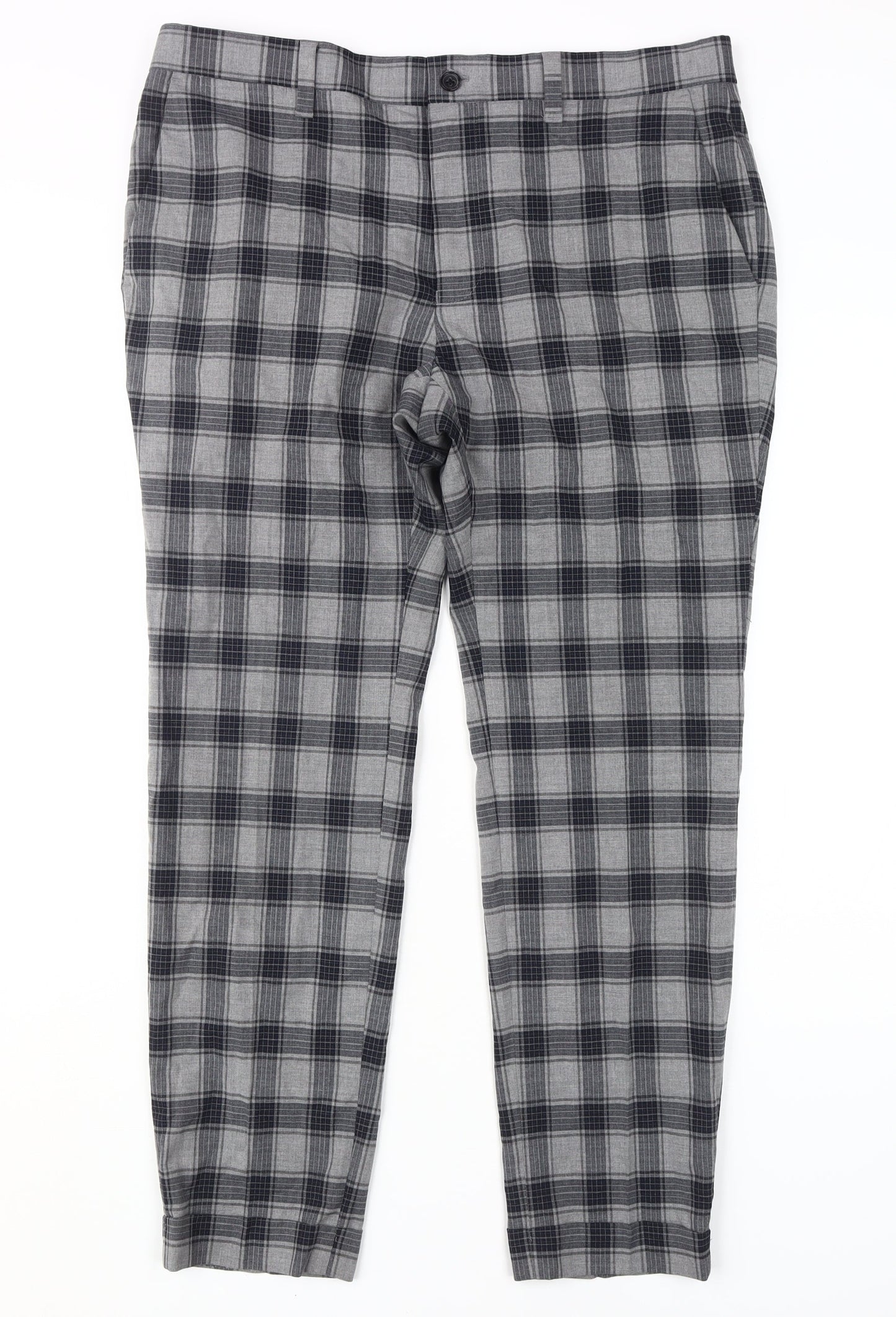 Next Men's Grey Plaid Trousers, Size 34, Straight Leg