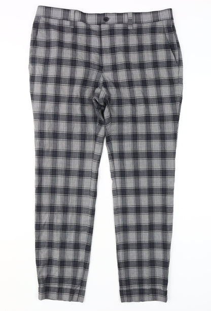 Next Men's Grey Plaid Trousers, Size 34, Straight Leg