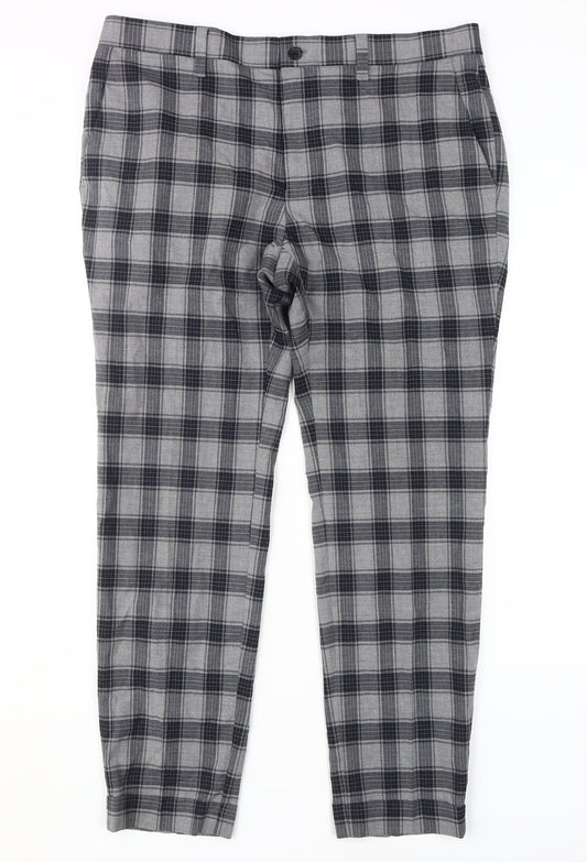 Next Men's Grey Plaid Trousers, Size 34, Straight Leg