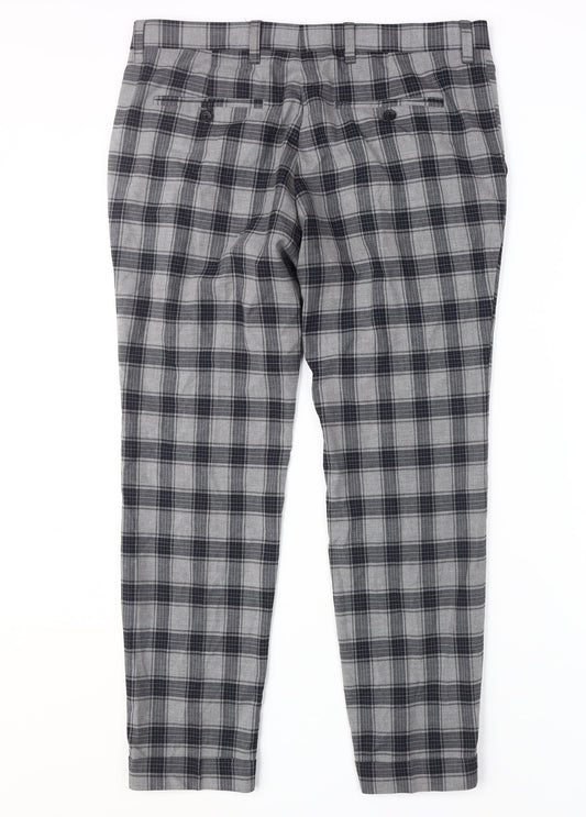 Next Men's Grey Plaid Trousers, Size 34, Straight Leg