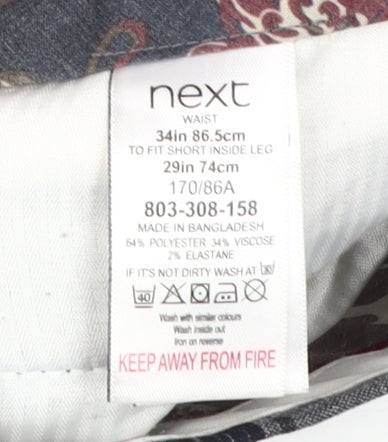 Next Men's Grey Plaid Trousers, Size 34, Straight Leg