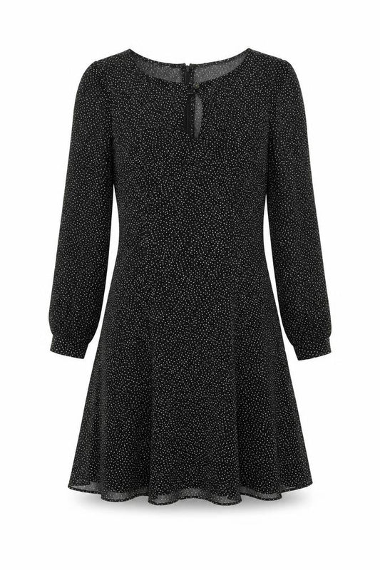 Front view of J.Crew Women's Black Polka Dot A-Line Dress, size 4