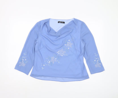 Jacques Vert Women's Blue Embroidered Cowl Neck Blouse