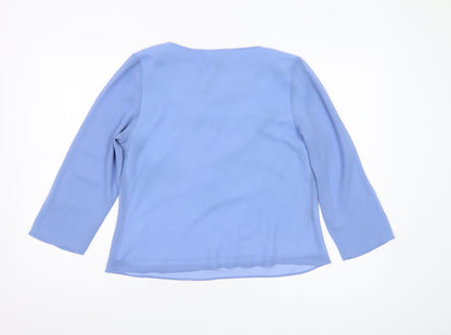 Jacques Vert Women's Blue Embroidered Cowl Neck Blouse