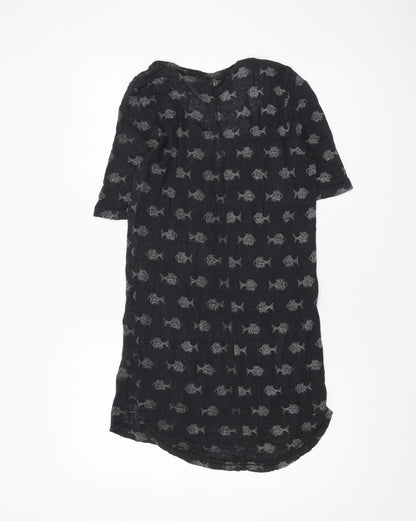 FatFace Women Black Fish Print Linen Tunic T-Shirt Size 6