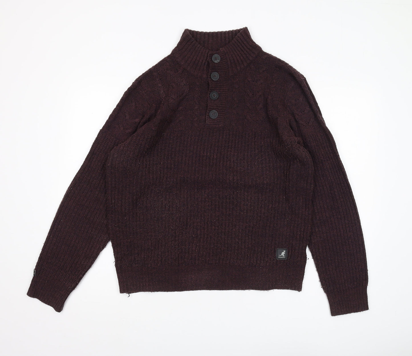 Kangol Men's Brown Henley Jumper, Size L - Acrylic, Autumn/Winter