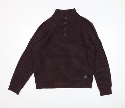 Kangol Men's Brown Henley Jumper, Size L - Acrylic, Autumn/Winter