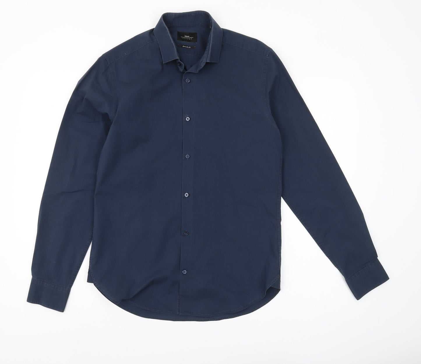 Moss London Men's Blue Button-Up Shirt, 15 Extra-Slim Fit