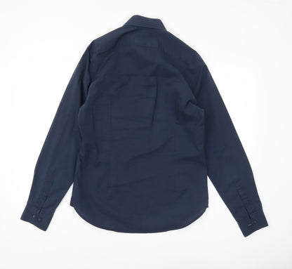 Moss London Men's Blue Button-Up Shirt, 15 Extra-Slim Fit