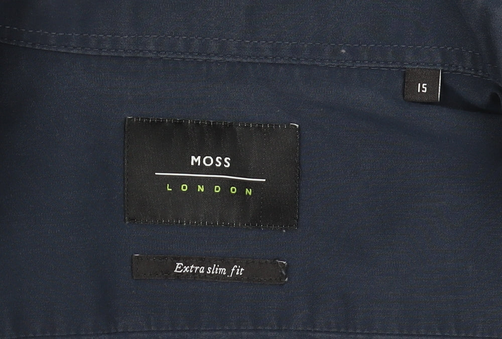 Moss London Men's Blue Button-Up Shirt, 15 Extra-Slim Fit