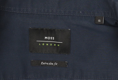 Moss London Men's Blue Button-Up Shirt, 15 Extra-Slim Fit
