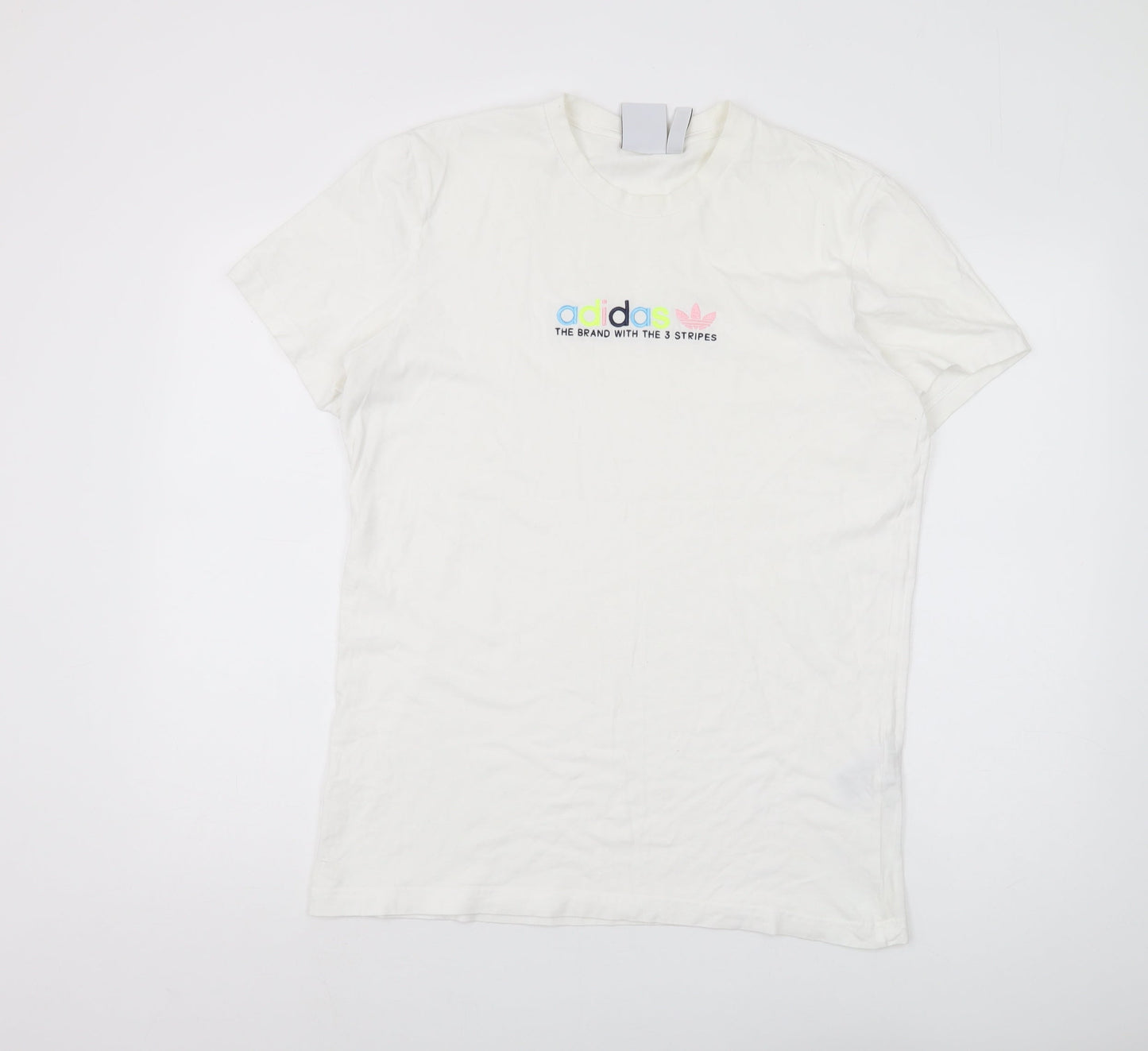 Adidas Men's White L T-Shirt, Short Sleeve, Logo Accent