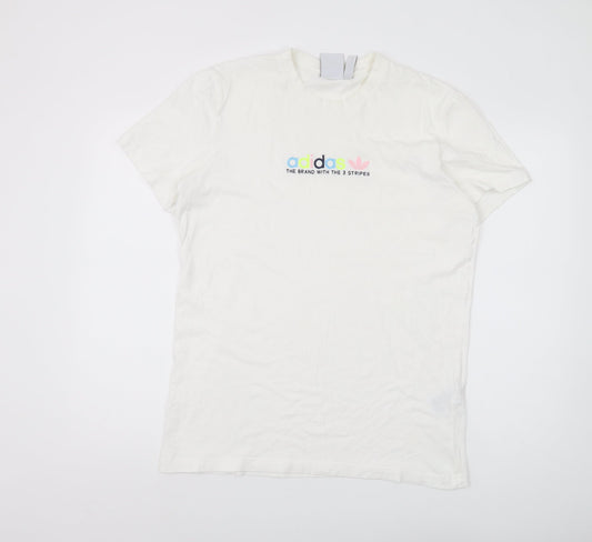Adidas Men's White L T-Shirt, Short Sleeve, Logo Accent