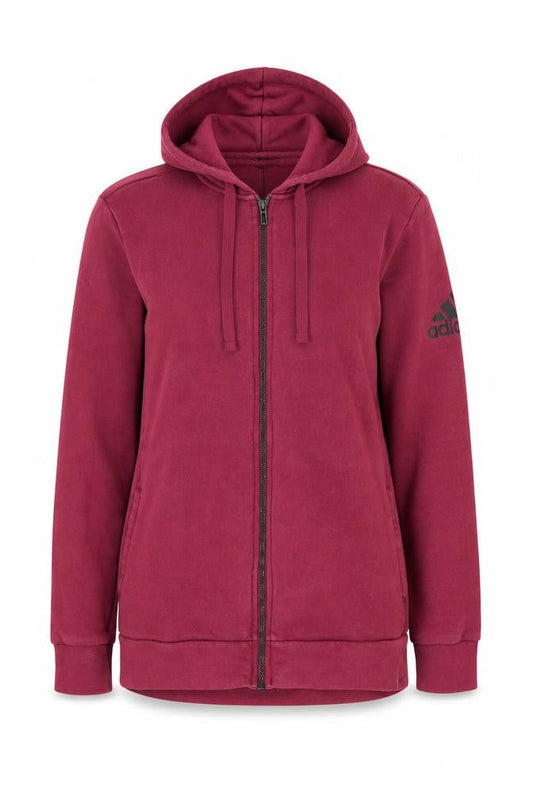 Front view of Adidas Women's Red Hooded Full Zip Hoodie, size S