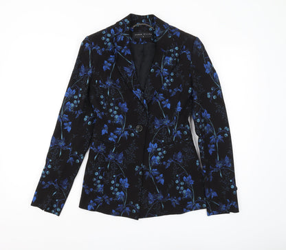 Karen Millen Floral Suit Jacket Women Size 8 Black Blue