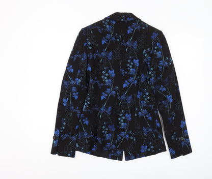 Karen Millen Floral Suit Jacket Women Size 8 Black Blue