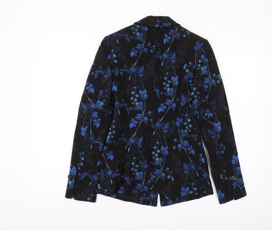 Karen Millen Floral Suit Jacket Women Size 8 Black Blue