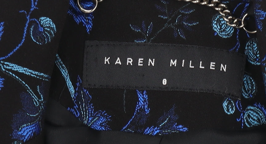 Karen Millen Floral Suit Jacket Women Size 8 Black Blue