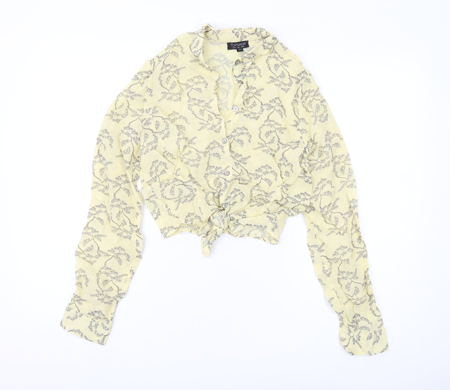 Womens UK Size 8 Topshop Yellow Cropped Button-Up