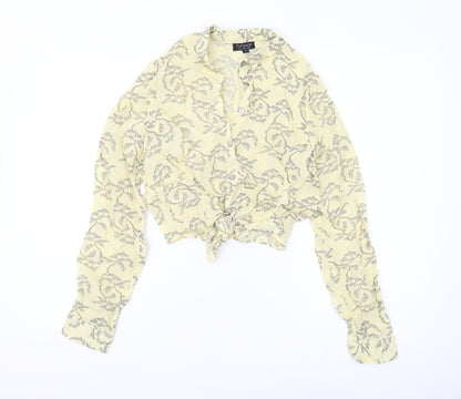 Womens UK Size 8 Topshop Yellow Cropped Button-Up