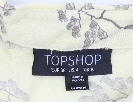 Womens UK Size 8 Topshop Yellow Cropped Button-Up