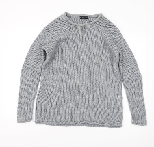 Zara Women's Grey Chunky Knit Jumper Size S