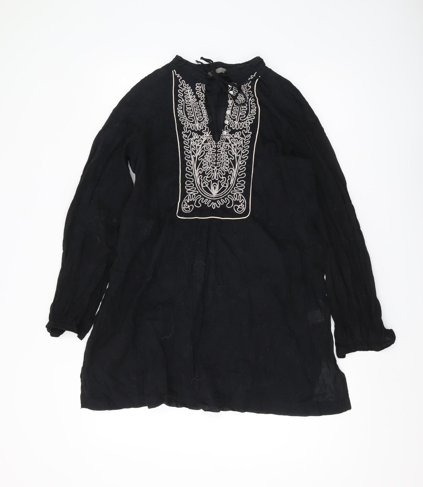 Womens UK Size XS Zara Black Tunic Blouse