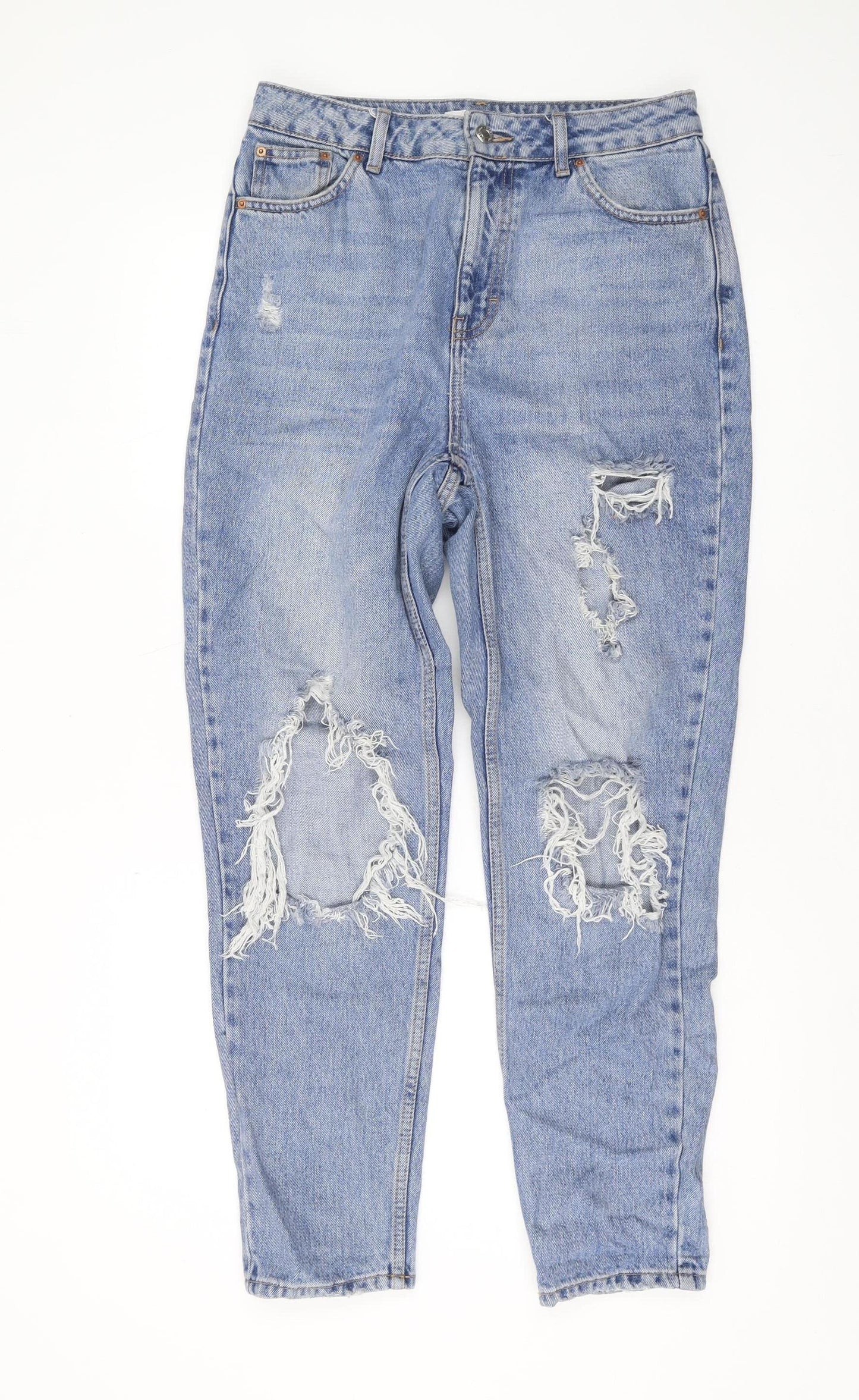 Topshop Women's Blue Mom Jeans - Distressed, Size M
