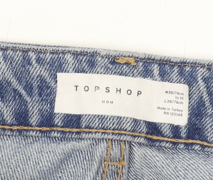 Topshop Women's Blue Mom Jeans - Distressed, Size M