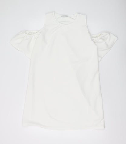 Zara Women White A-Line Dress L Cold Shoulder
