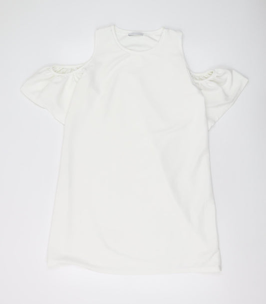 Zara Women White A-Line Dress L Cold Shoulder