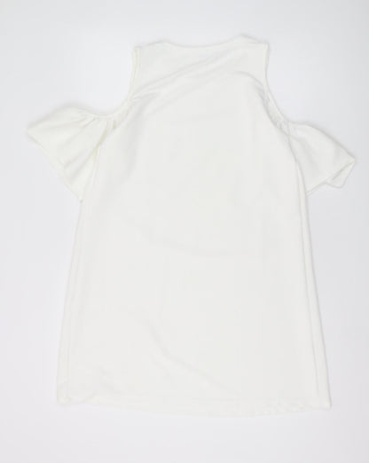 Zara Women White A-Line Dress L Cold Shoulder