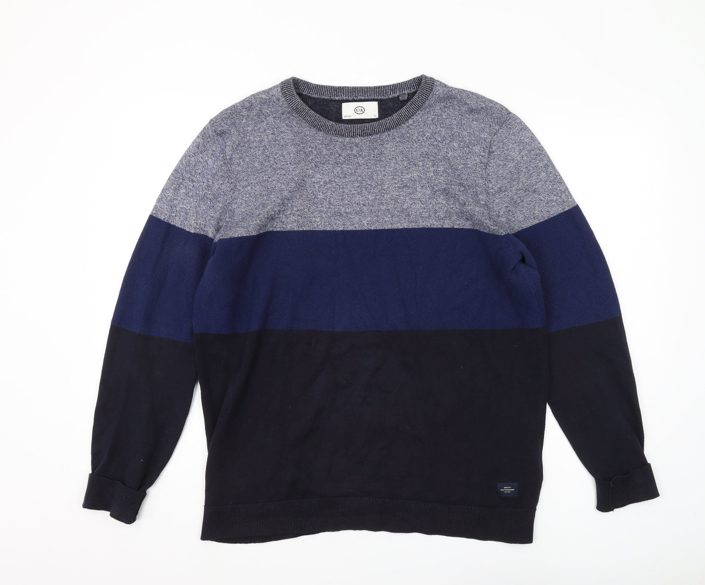 C&A Men's Blue Striped Pullover Jumper Large