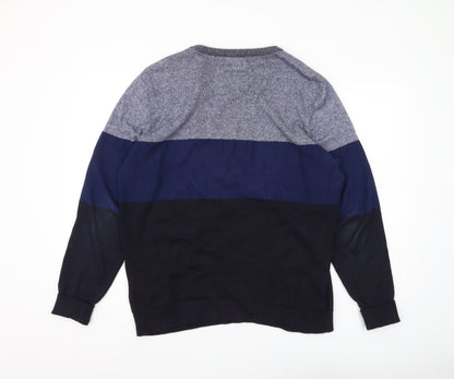 C&A Men's Blue Striped Pullover Jumper Large