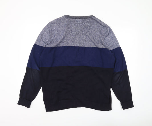 C&A Men's Blue Striped Pullover Jumper Large