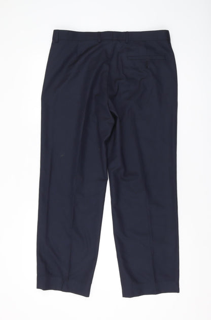 Marks & Spencer Men's Blue Regular Fit Trousers, L