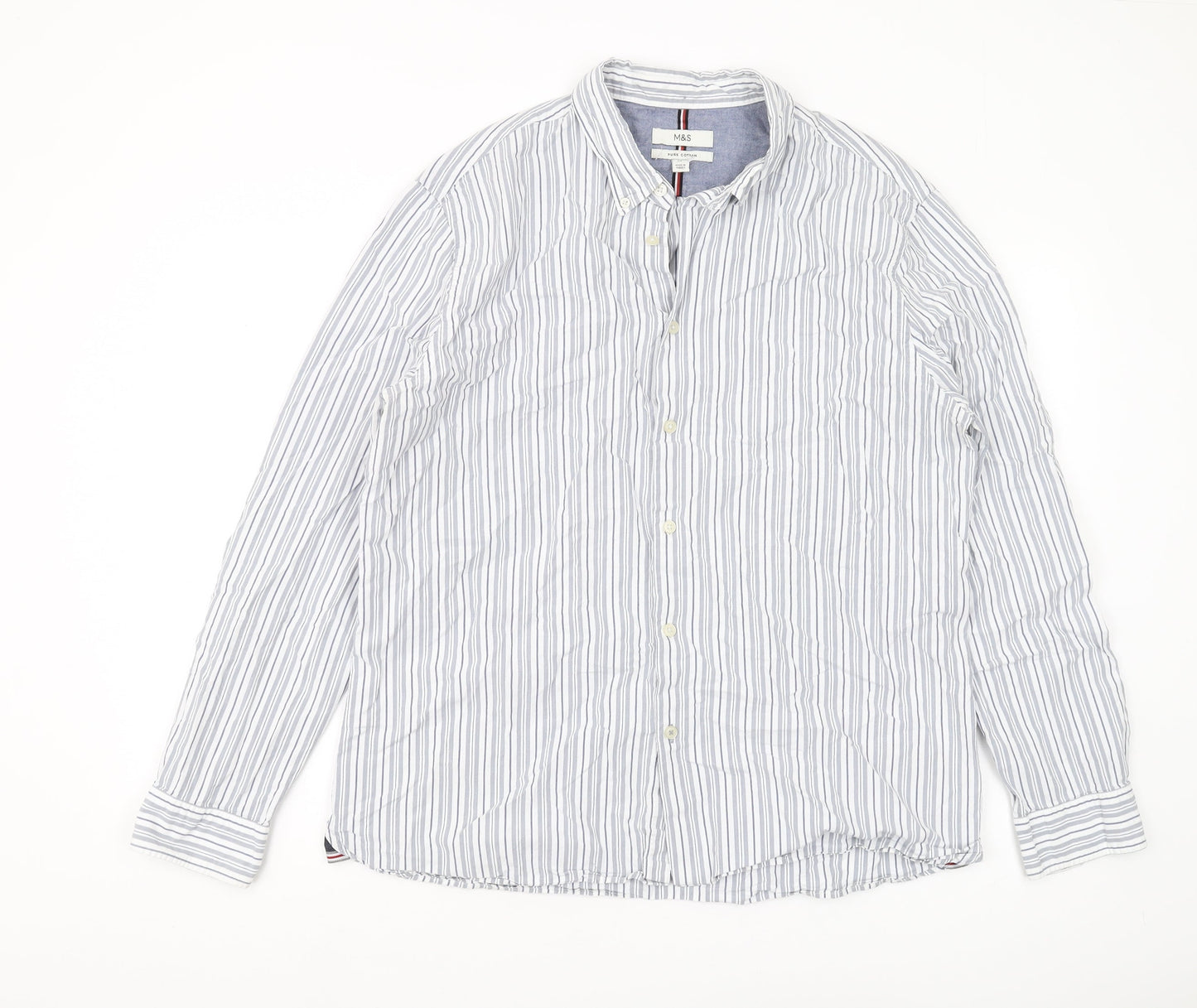 Marks and Spencer Men's XL Blue Striped Shirt