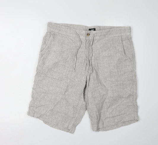 H&M Men's Grey Linen Chino Shorts Size 34 Regular Fit