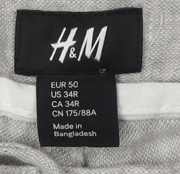 H&M Men's Grey Linen Chino Shorts Size 34 Regular Fit