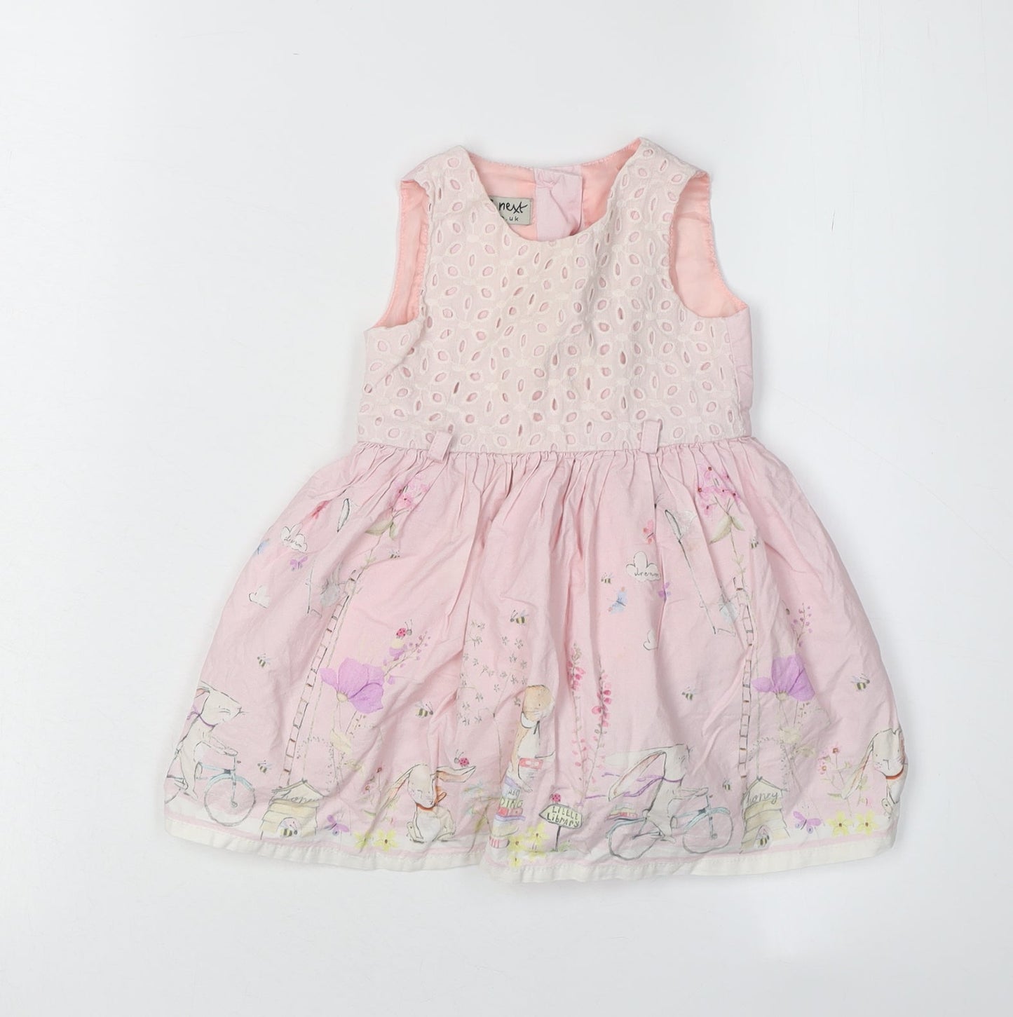 Next Girls Pink A-Line Dress, 6-9 Months, Floral Embroidery