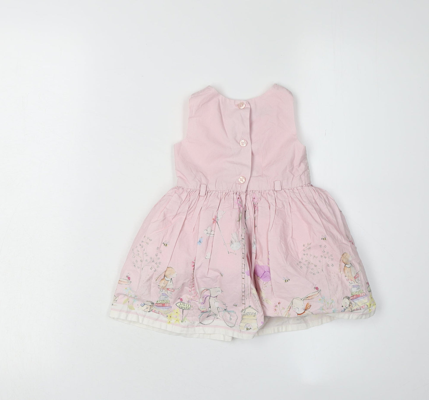 Next Girls Pink A-Line Dress, 6-9 Months, Floral Embroidery